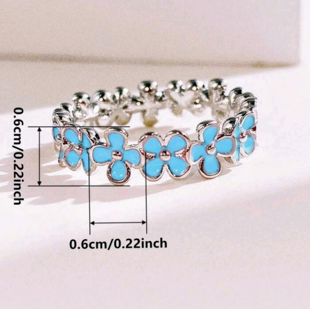 Flowers Sterling Silver Ring - Size 7 & 8 (PINK, BLUE & PURPLE) - Picture 9 of 16
